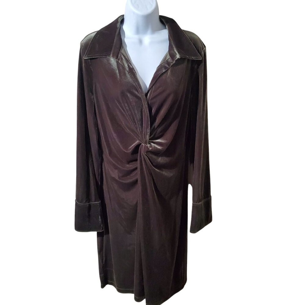 Calvin Klein Womens Green Velvet Twist Front Mini Fit & Flare Dress Sz 12